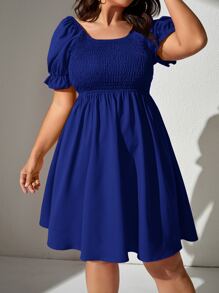 Dreamara Plus Tie Backless Ruched Bust Puff Sleeve Dress