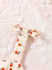 嬰兒小碎花肩部蝴蝶結荷葉邊吊帶連衣裙 - 杏色 - 查看 3