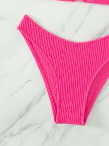 SHEIN Swim 夏季海滩单色比基尼套装链式吊带聚拢文胸和比基尼 2 件套比基尼 - 粉色 - 查看 6