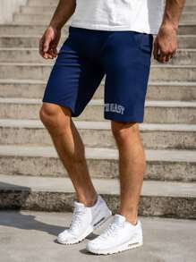 Manfinity Men Letter Graphic Drawstring Waist Shorts - Navy Blue - View 4
