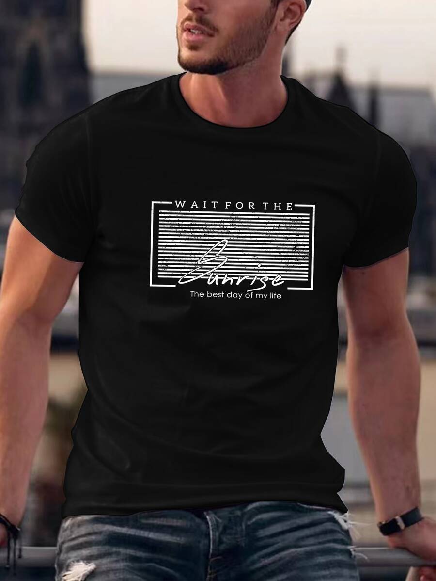 Manfinity Homme Tops Nam Lá thư Giải trí - màu đen - Xem 1