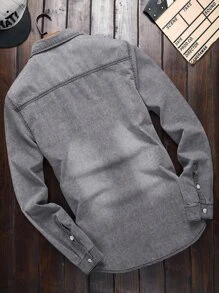 Manfinity Homme Men Cotton Flap Pocket Denim Shirt Without Tee - Grey - View 2