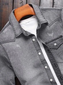 Manfinity Homme Men Cotton Flap Pocket Denim Shirt Without Tee - Grey - View 4