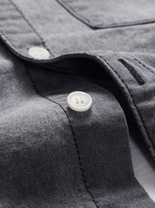 Manfinity Homme Men Cotton Flap Pocket Denim Shirt Without Tee - Grey - View 5