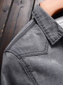 Manfinity Homme Men Cotton Flap Pocket Denim Shirt Without Tee - Grey - View 6