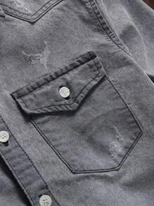 Manfinity Homme Men Cotton Flap Pocket Denim Shirt Without Tee - Grey - View 8