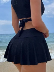 Ruffle Hem Bikini Skort - Black - View 2