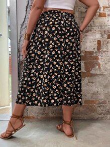 SHEIN Holidaya Váy Plus Size Tách cao Hoa Tất cả trên in Boho - Nhiều màu - Xem 2