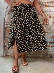 SHEIN Holidaya Váy Plus Size Tách cao Hoa Tất cả trên in Boho - Nhiều màu - Xem 3