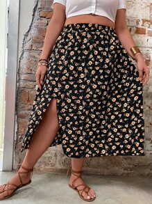 SHEIN Holidaya Váy Plus Size Tách cao Hoa Tất cả trên in Boho - Nhiều màu - Xem 5