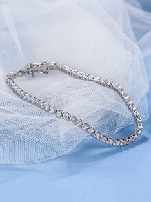 鋯石銀鍊手鍊結婚訂婚新娘珠寶 - 銀色 - 查看 2