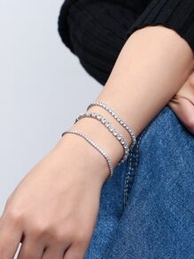 鋯石銀鍊手鍊結婚訂婚新娘珠寶 - 銀色 - 查看 5