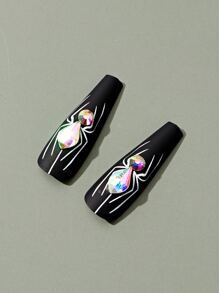 ROMWE Goth 24pcs Coffin Spider Web Print Fake Nail - Multicolor - View 3