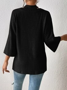 SHEIN Frenchy Bộ đồ hai mảnh nữ Cắt ra Gân đan màu trơn Giải trí - màu đen - Xem 2