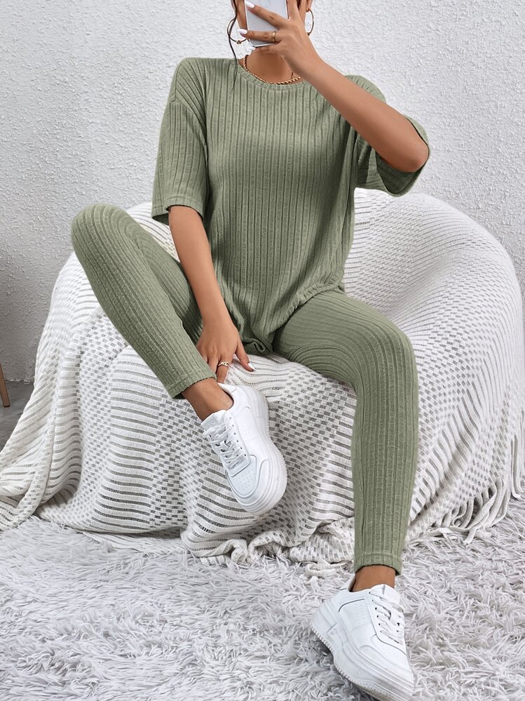 SHEIN Essnce T-shirt & Legging - Vert - Voir 1