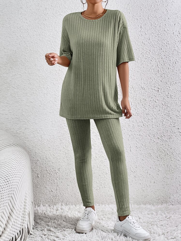 SHEIN Essnce T-shirt & Legging - Vert - Voir 4