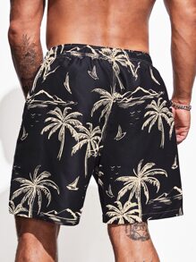 Manfinity Swimmode Quần short nam đi biển Dây kéo Túi Nhiệt đới Kỳ nghỉ - màu đen - Xem 2