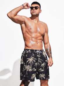 Manfinity Swimmode Quần short nam đi biển Dây kéo Túi Nhiệt đới Kỳ nghỉ - màu đen - Xem 4