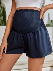 SHEIN Maternity Shirred High Waist Shorts - Navy Blue - View 4