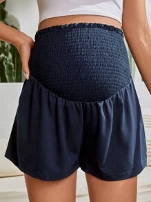 SHEIN Maternity Shirred High Waist Shorts - Navy Blue - View 5