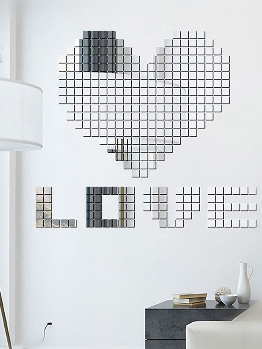 50 piezas/set Espejo cuadrado Pegatina para casa - Plateado - Ver 1