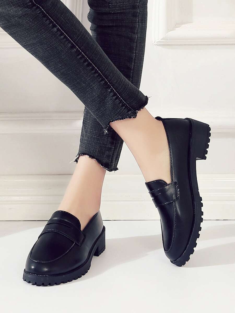 Women Loafers Preppy Flatform Shoes Black SHEIN EUR