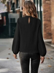 SHEIN Frenchy Mock Neck Keyhole Back Blouse Winter Black - Black - View 2