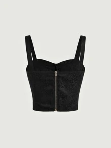 SHEIN MOD 素色前紐扣寬帶上衣 - 黑色 - 查看 2