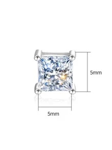 1雙發亮7mm方晶鋯石S925純銀方形耳釘精細首飾類禮物適合男士 - 銀色 - 查看 4