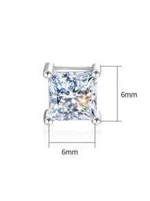 1pair of Shiny 7MM Cubic Zirconia s925 Sterling Silver Square Stud Earrings Fine Jewelry Gifts For Men - Silver - View 4