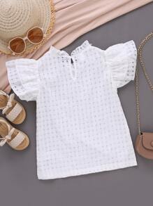 小女童褶邊領蝴蝶袖襯衫 - 白色 - 查看 2