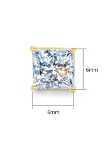 1雙發亮7mm方晶鋯石S925純銀方形耳釘精細首飾類禮物適合男士 - 金黃色 - 查看 5