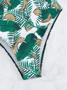 SHEIN 熱帶圖案連體泳衣和大腸髮圈 - 彩色 - 查看 3