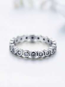 Nhẫn cưới bằng bạc trang trí bằng đá khối Zirconia - Bạc - Xem 2