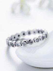 Nhẫn cưới bằng bạc trang trí bằng đá khối Zirconia - Bạc - Xem 3