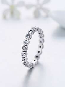 Nhẫn cưới bằng bạc trang trí bằng đá khối Zirconia - Bạc - Xem 4