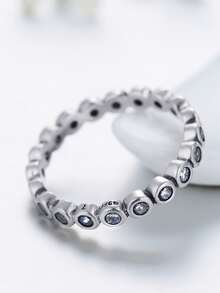 Nhẫn cưới bằng bạc trang trí bằng đá khối Zirconia - Bạc - Xem 5