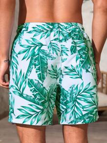 Surfspeed Men Tropical Print Letter Patched Detail Drawstring Waist Swim Trunks - Multicolor - View 2