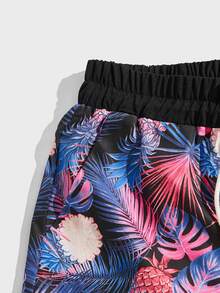 ROMWE MEN Guys Pineapple Print Striped Trim Shorts - Multicolor - View 3