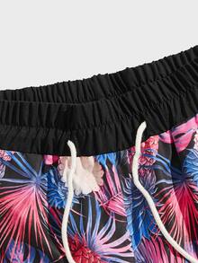 ROMWE MEN Guys Pineapple Print Striped Trim Shorts - Multicolor - View 4