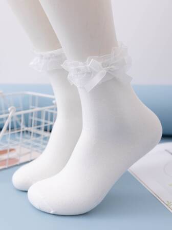 蝴蝶結裝飾中筒襪