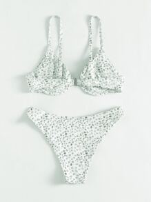 Swim Mod Summer Beach Allover Print Push Up Bikini - Beige - View 2