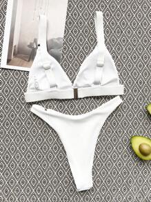 Swim Chiccia Summer Beach Rib Ring Linked High Cut Bikini Set - White - View 2