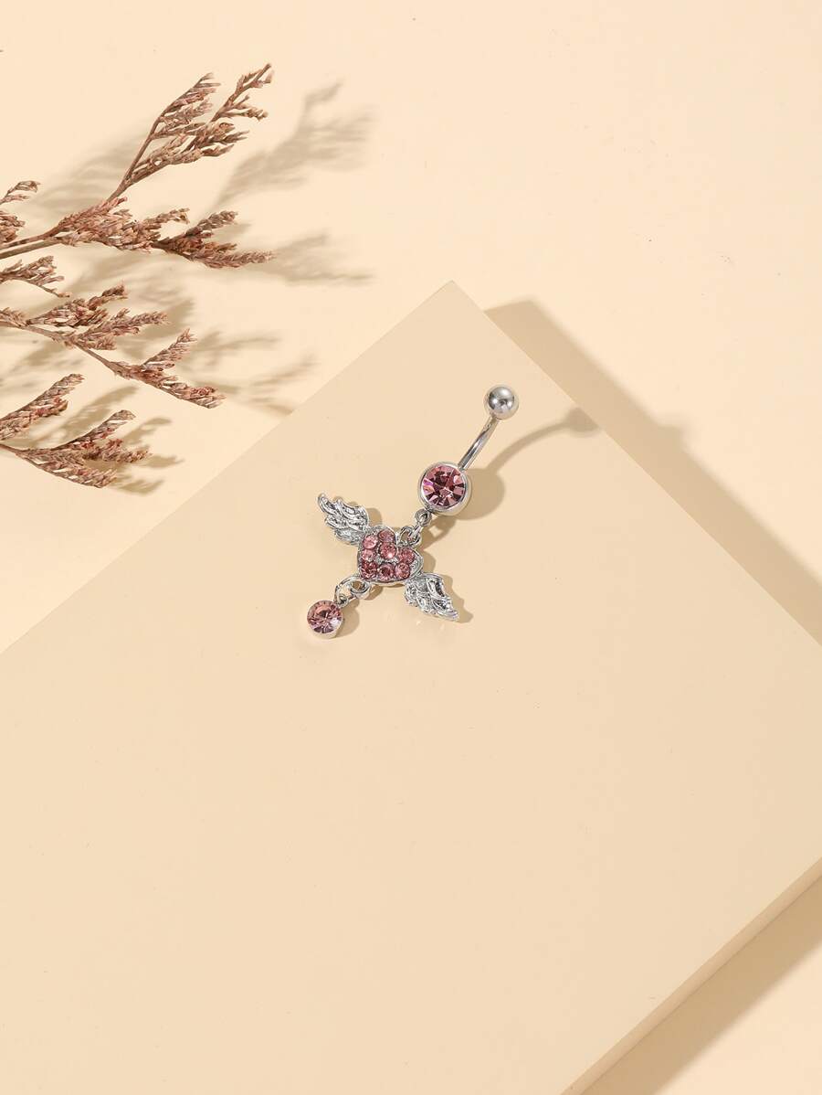 ROMWE Kawaii Anillo de vientre con diamante de imitación con corazón & con diseño de ala - Multicolor - Ver 1