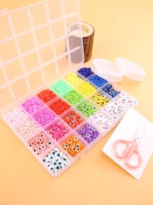 1box 24 Grids (random Color) Soft Ceramic Spacer Beads & Resin Letter Beads Set With 2 Rolls Of Thread & 1 Scissors/tweezers Diy Bracelet Necklace Earrings Phone Chain Jewelry Making Accessories - Multicolor - View 2