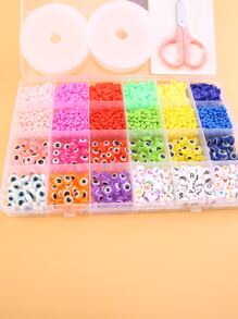 1box 24 Grids (random Color) Soft Ceramic Spacer Beads & Resin Letter Beads Set With 2 Rolls Of Thread & 1 Scissors/tweezers Diy Bracelet Necklace Earrings Phone Chain Jewelry Making Accessories - Multicolor - View 3