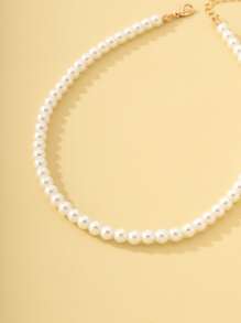 Faux Pearl Beaded Necklace - White - View 2