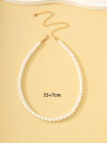 Faux Pearl Beaded Necklace - White - View 4
