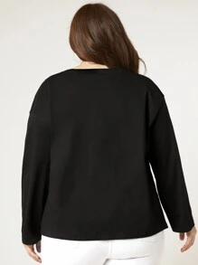 SHEIN BASICS Plus Size Solid V Neck Tee - Black - View 2