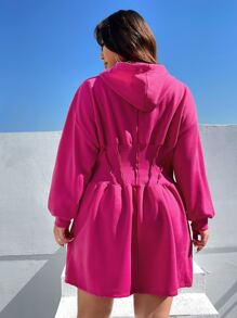 SHEIN EZwear Plus Size Drop Shoulder Sweatshirt Dress - Hot Pink - View 2